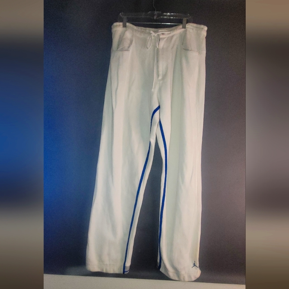 Nike men jogger pants cream/blue size xl ribbed